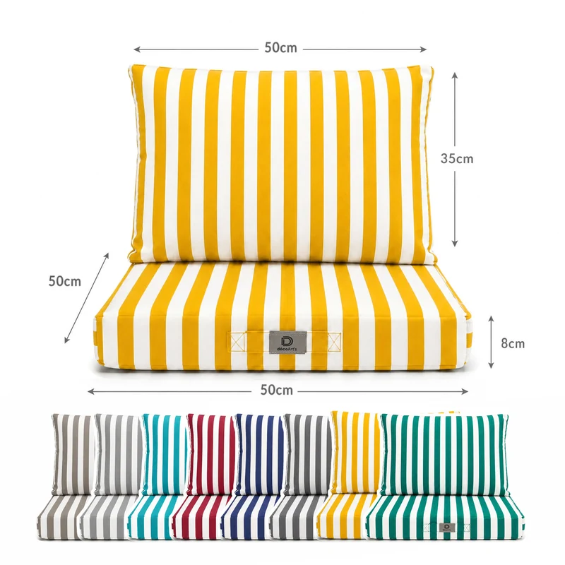 Ensemble Coussins Salon Jardin 50x50 Rayure Jaune - Premium 270g (Assise + Dossier)
