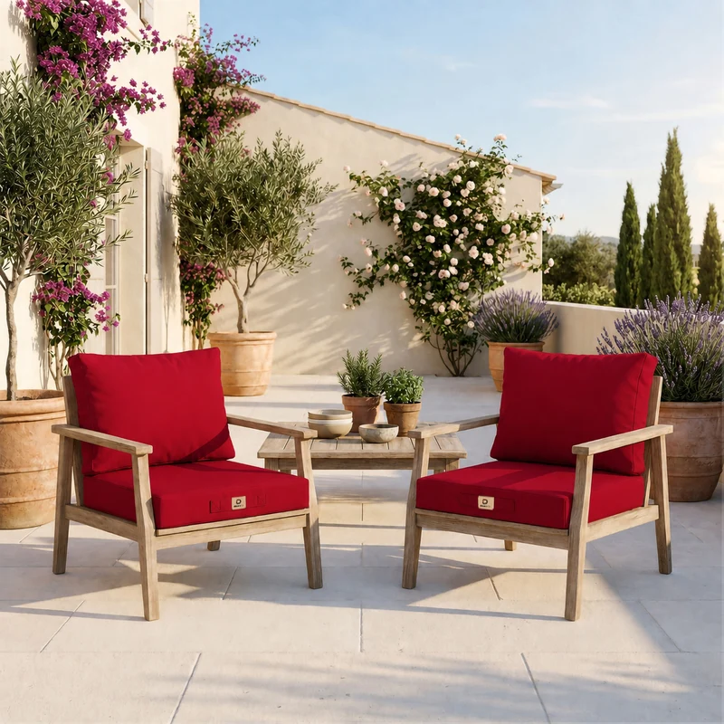 Ensemble Coussins Salon Jardin 50x60 Rouge - Largeur 60cm (Assise + Dossier)