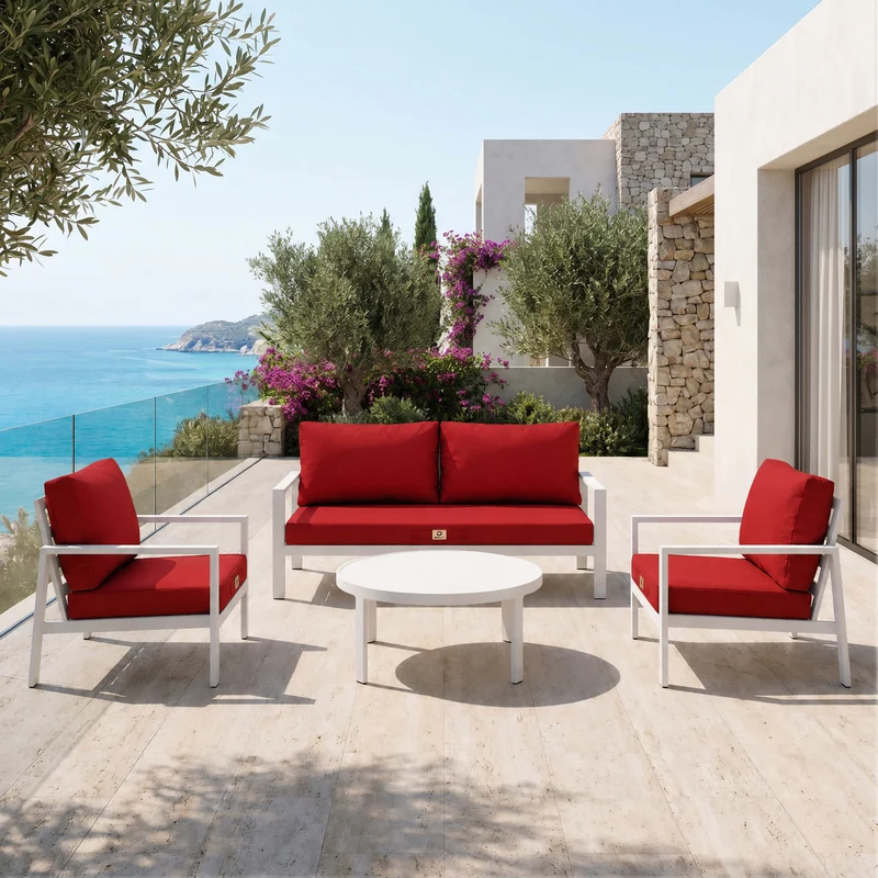 Ensemble Coussins Salon Jardin 50x60 Rouge - Largeur 60cm (Assise + Dossier)