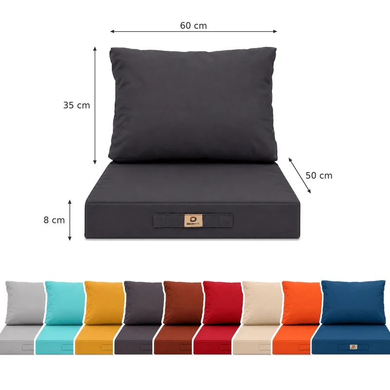Ensemble Coussins Salon Jardin 50x60 Gris Carbone - Largeur 60cm (Assise + Dossier)