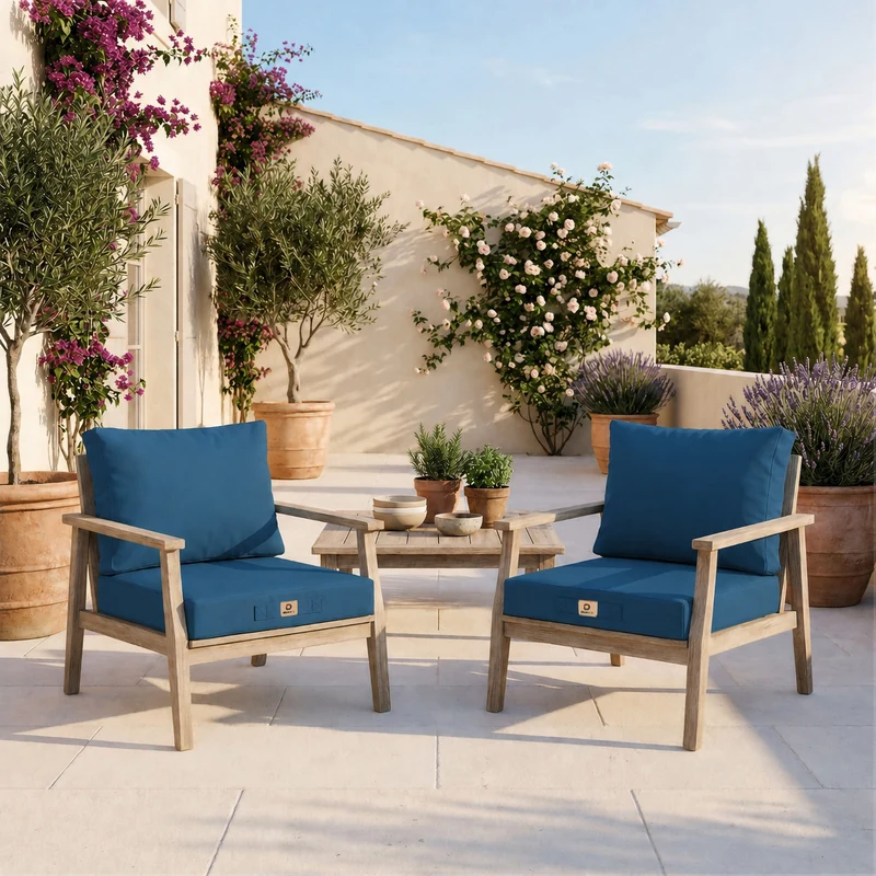 Ensemble Coussins Salon Jardin 50x60 Bleu Pétrole - Largeur 60cm (Assise + Dossier)