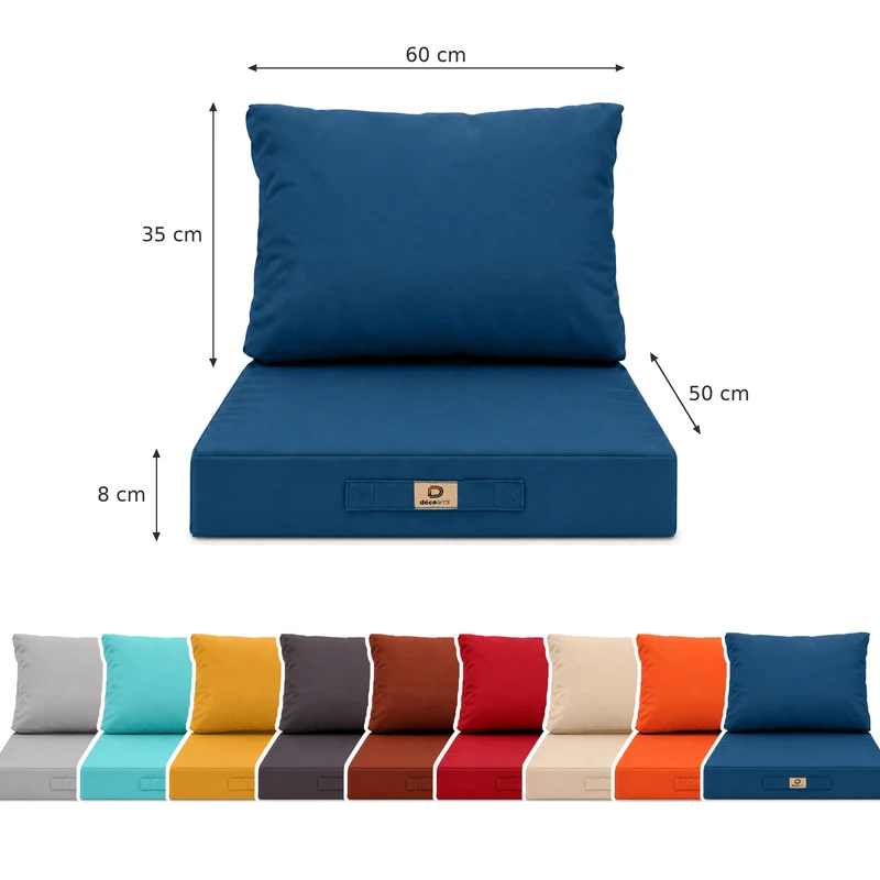 Ensemble Coussins Salon Jardin 50x60 Bleu Pétrole - Largeur 60cm (Assise + Dossier)