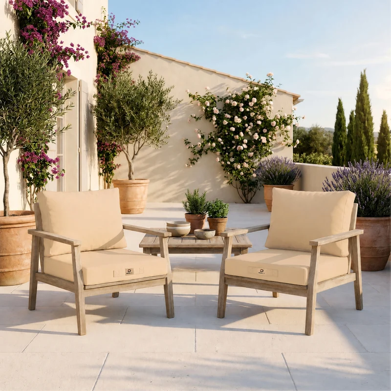Ensemble Coussins Salon Jardin 50x60 Beige - Largeur 60cm (Assise + Dossier)