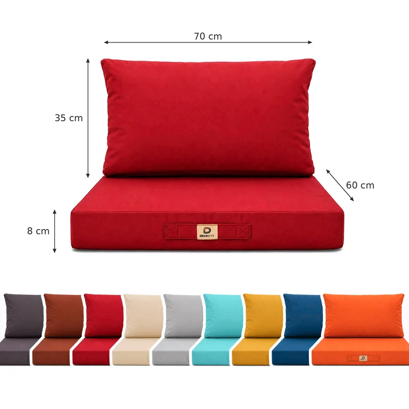 Ensemble Coussins Salon Jardin 60x70 Rouge - Déhoussable & Anti-UV (Assise + Dossier)