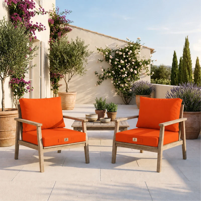 Ensemble Coussins Salon Jardin 60x70 Orange - Déhoussable & Anti-UV (Assise + Dossier)