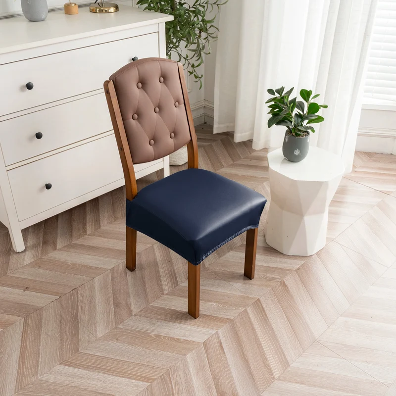 Housse pour assise siège de chaise simili cuir imperméable avec attaches anti glisse