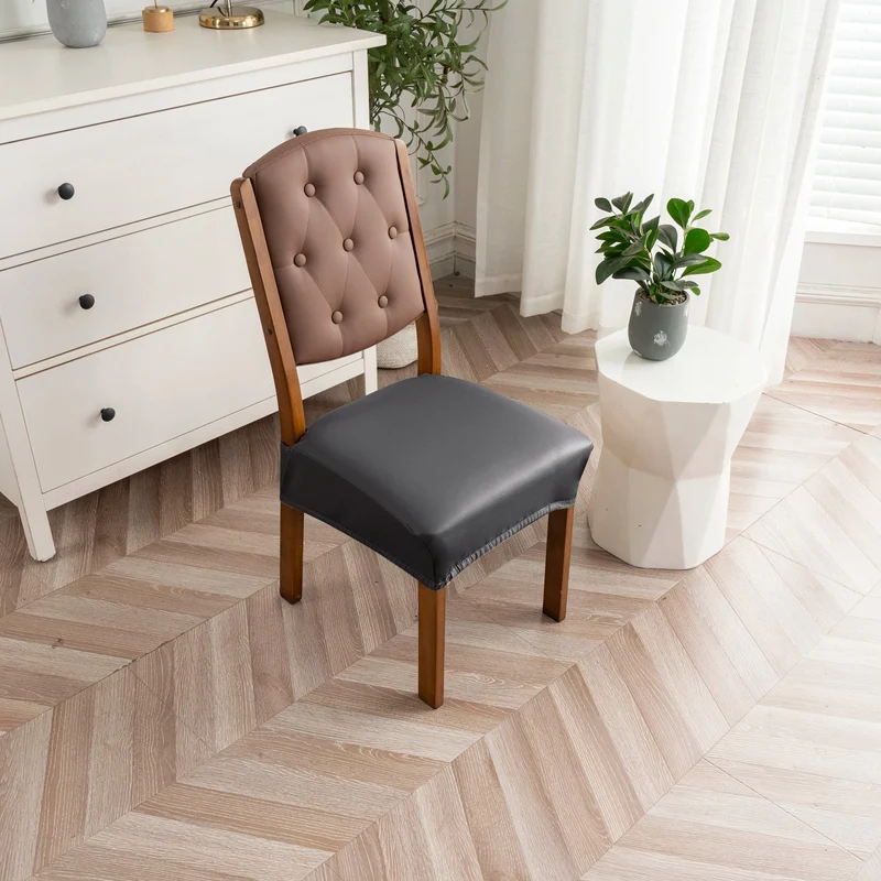 Housse pour assise siège de chaise simili cuir imperméable avec attaches anti glisse