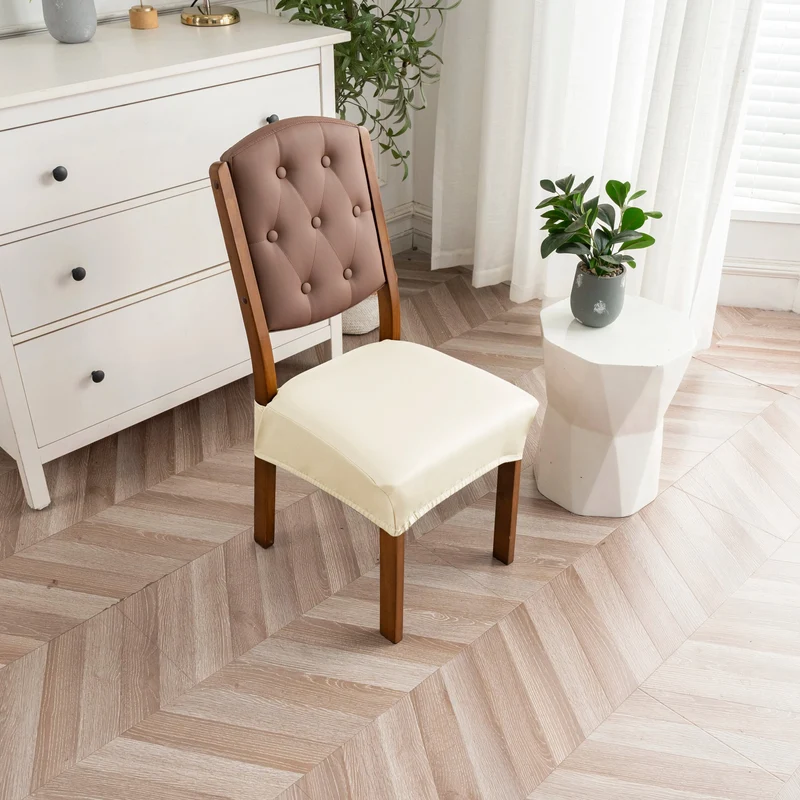 Housse pour assise siège de chaise simili cuir imperméable avec attaches anti glisse