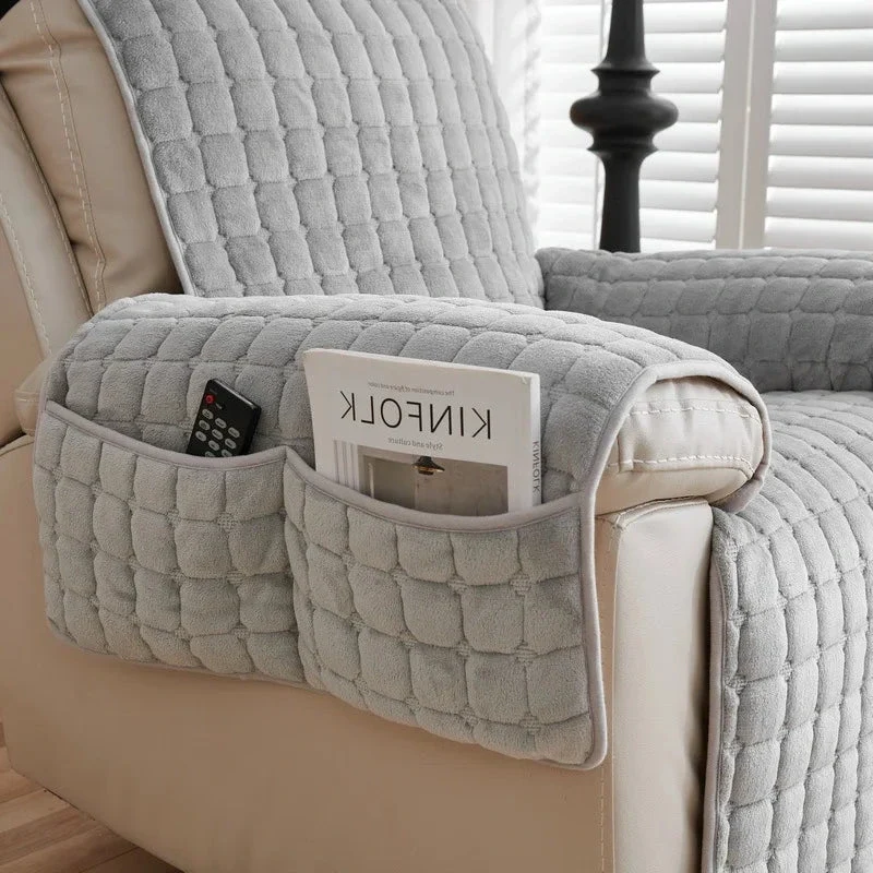Housse pour fauteuil et canapé relax velours flanelle avec poches intégrées