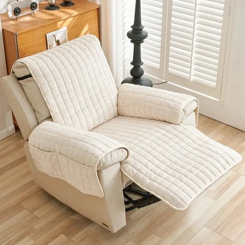 Housse pour fauteuil et canapé relax velours flanelle avec poches intégrées