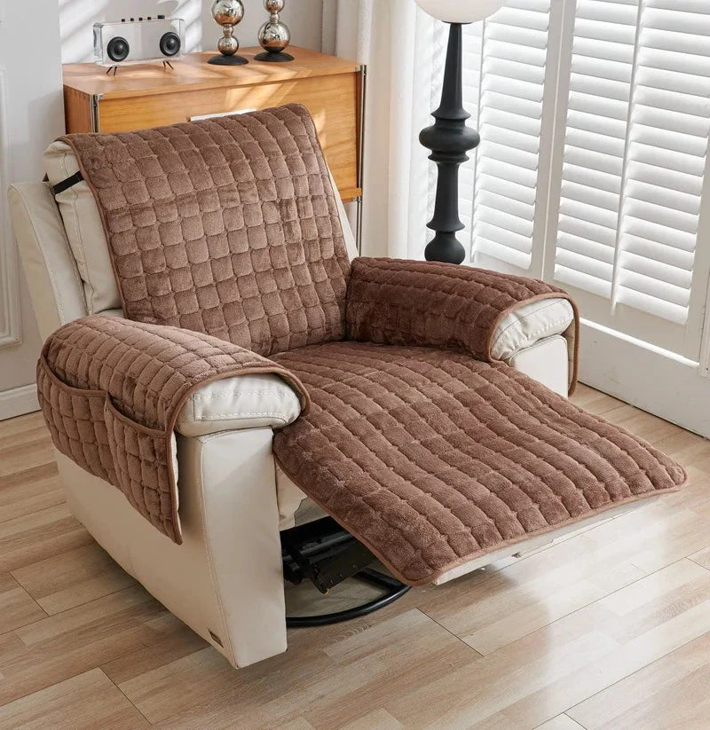 Housse pour fauteuil et canapé relax velours flanelle avec poches intégrées