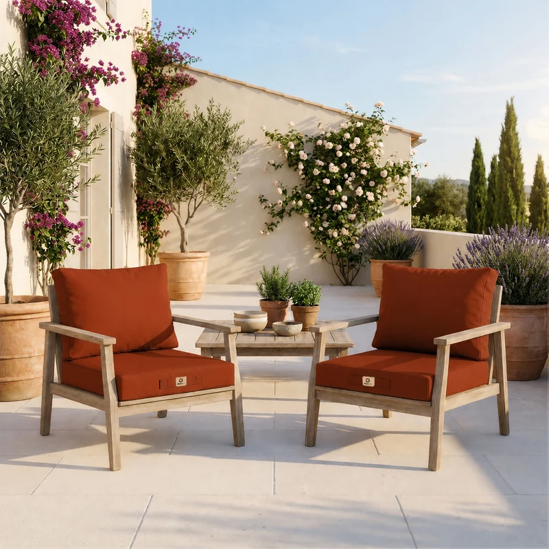 Ensemble Coussins Salon Jardin 60x70 Terracotta - Déhoussable & Anti-UV (Assise + Dossier)