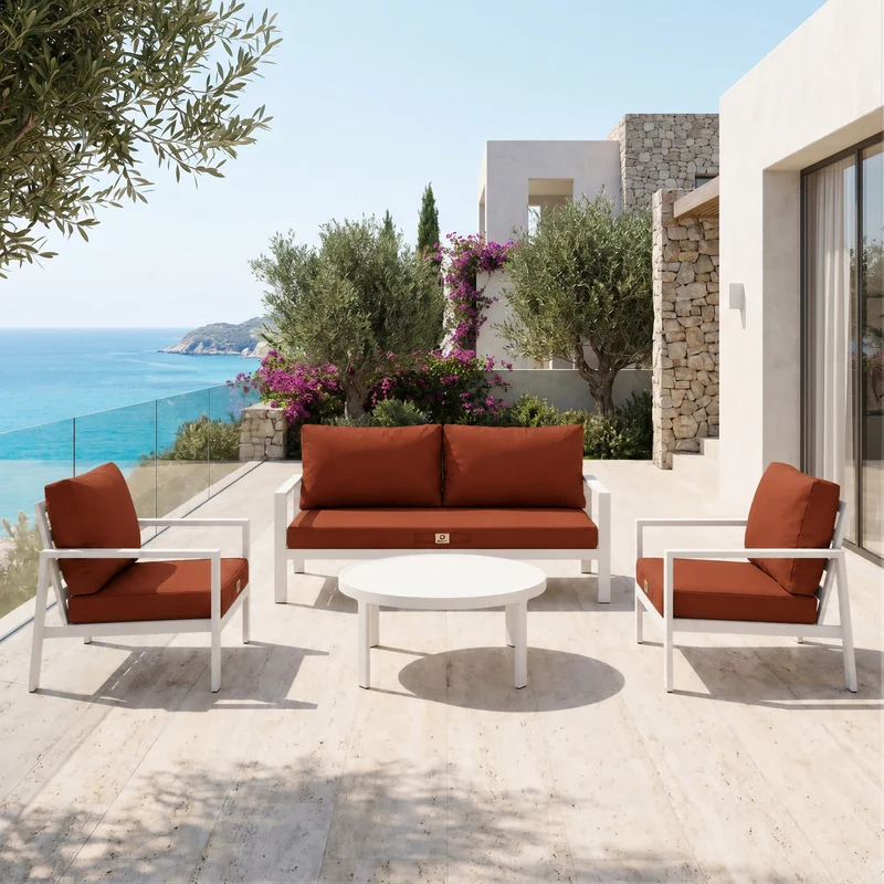 Ensemble Coussins Salon Jardin 60x70 Terracotta - Déhoussable & Anti-UV (Assise + Dossier)