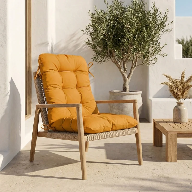 Coussin Chaise Dossier Haut 120x50 Jaune - Capitonné (Confort 8cm)