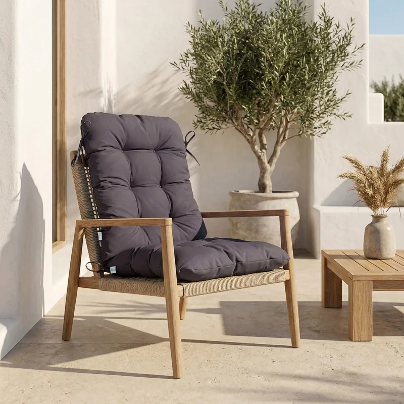 Coussin Chaise Dossier Haut 120x50 Gris Carbone - Capitonné (Confort 8cm)