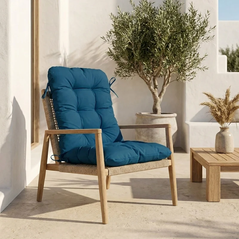 Coussin Chaise Dossier Haut 120x50 Bleu Pétrole - Capitonné (Confort 8cm)