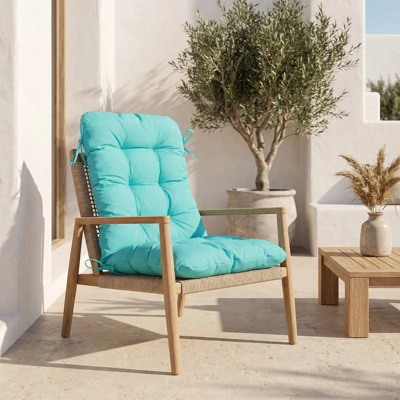 Coussin Chaise Dossier Haut 120x50 Bleu Caraïbes - Capitonné (Confort 8cm)