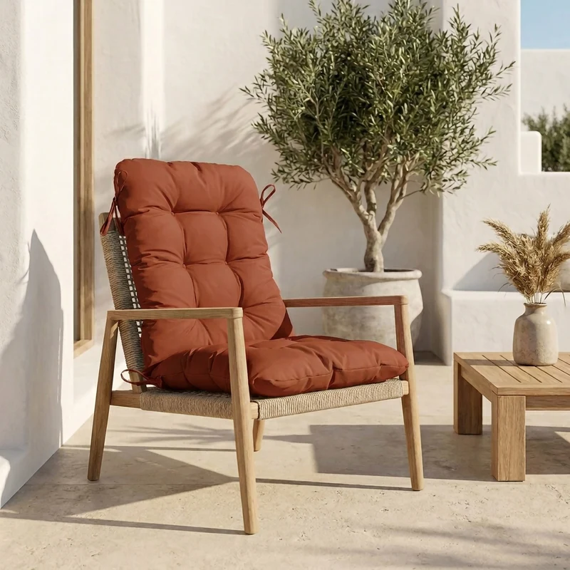 Coussin Chaise Dossier Haut 120x50 Terracotta - Capitonné (Confort 8cm)