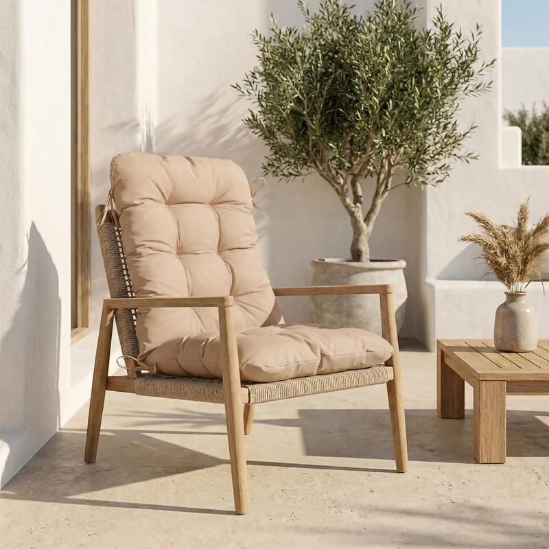 Coussin Chaise Dossier Haut 120x50 Beige - Capitonné (Confort 8cm)