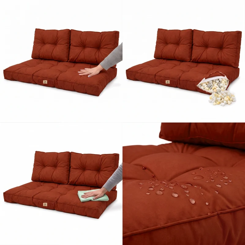 Ensemble Coussins Capitonné Banquette 120x60 Terracotta - Épais 15cm (1 Assise + 2 Dossiers)