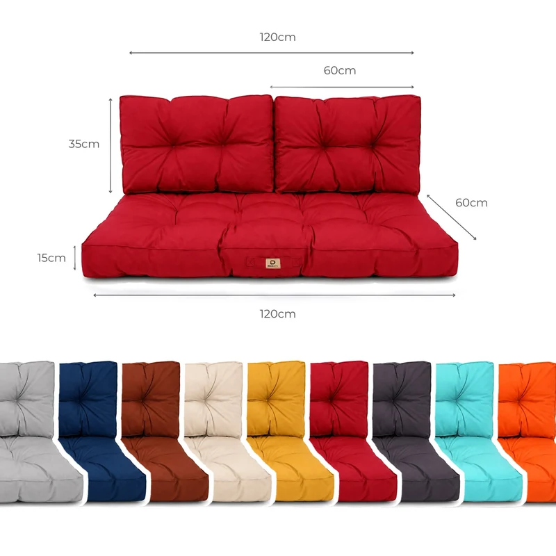 Ensemble Coussins Capitonné Banquette 120x60 Rouge - Épais 15cm (1 Assise + 2 Dossiers)
