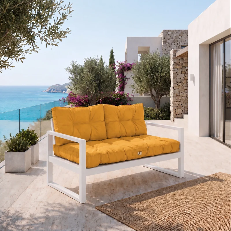 Ensemble Coussins Capitonné Banquette 120x60 Jaune - Épais 15cm (1 Assise + 2 Dossiers)