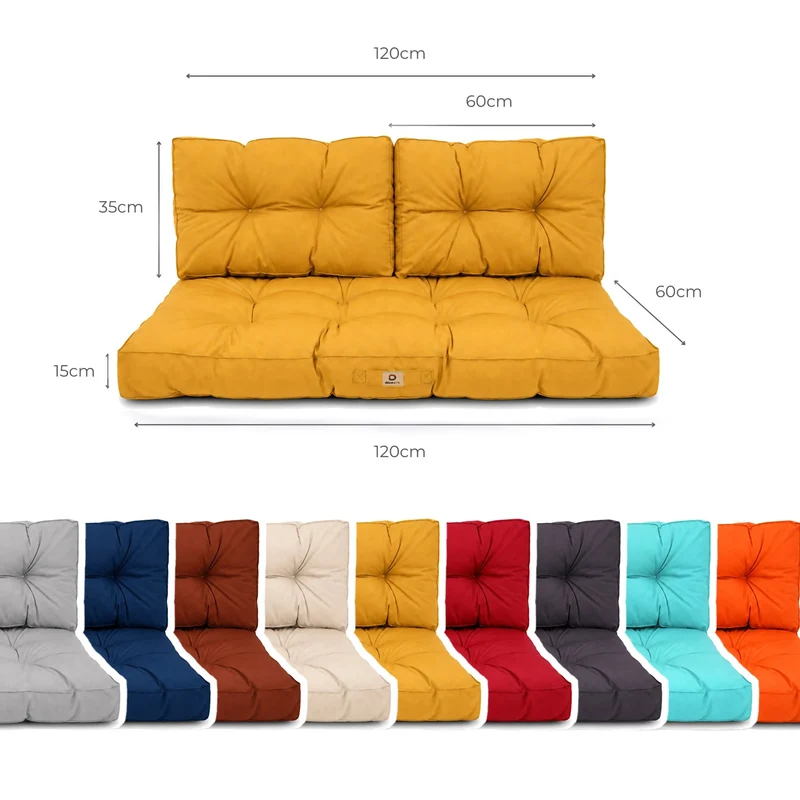 Ensemble Coussins Capitonné Banquette 120x60 Jaune - Épais 15cm (1 Assise + 2 Dossiers)