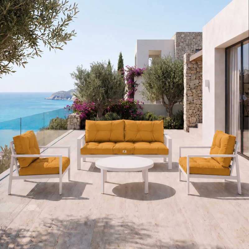 Ensemble Coussins Capitonné Banquette 120x60 Jaune - Épais 15cm (1 Assise + 2 Dossiers)