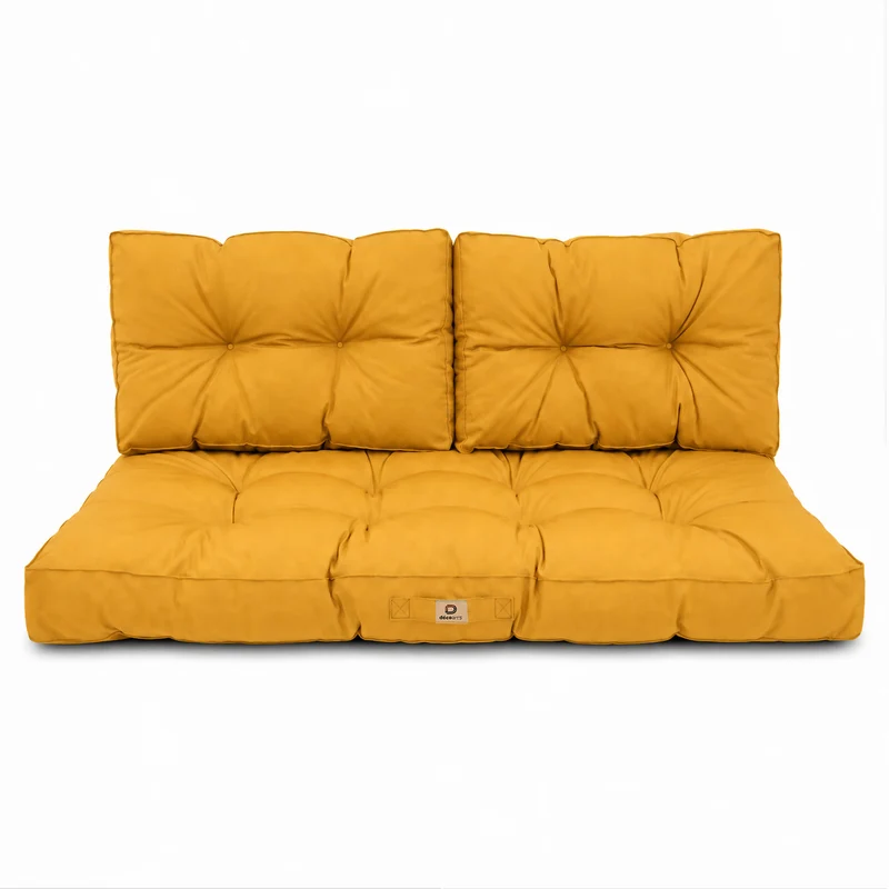 Ensemble Coussins Capitonné Banquette 120x60 Jaune - Épais 15cm (1 Assise + 2 Dossiers)
