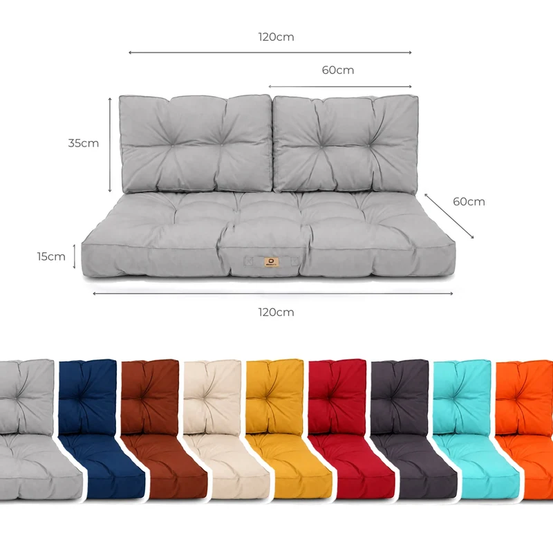 Ensemble Coussins Capitonné Banquette 120x60 Gris Galet - Épais 15cm (1 Assise + 2 Dossiers)