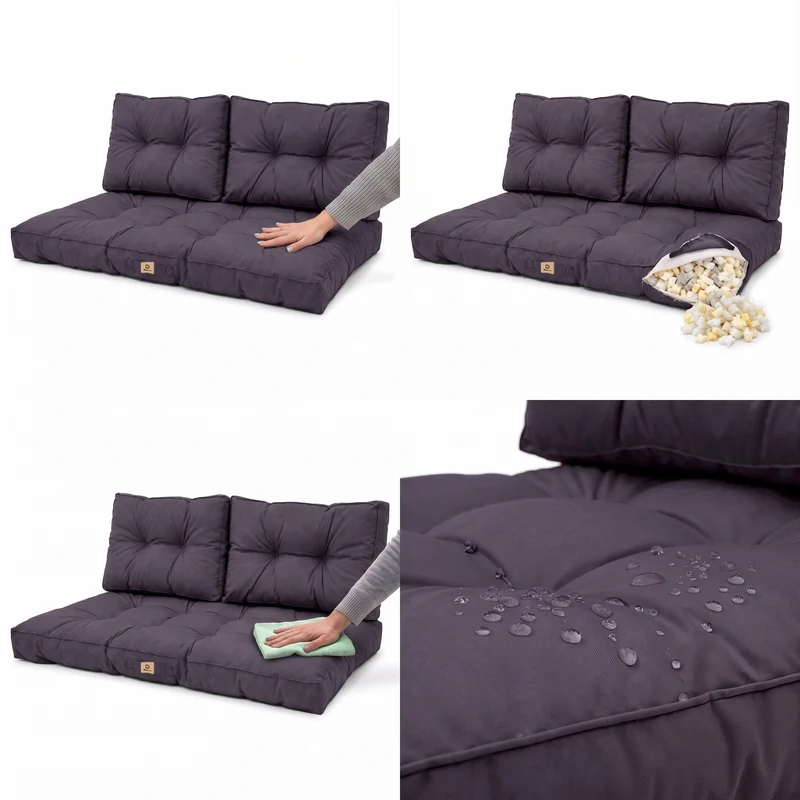 Ensemble Coussins Capitonné Banquette 120x60 Gris Carbone - Épais 15cm (1 Assise + 2 Dossiers)