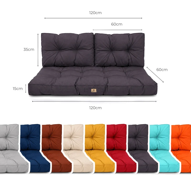 Ensemble Coussins Capitonné Banquette 120x60 Gris Carbone - Épais 15cm (1 Assise + 2 Dossiers)