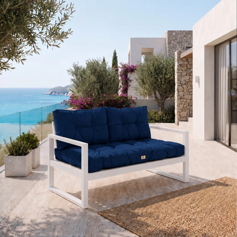 Ensemble Coussins Capitonné Banquette 120x60 Bleu Pétrole - Épais 15cm (1 Assise + 2 Dossiers)