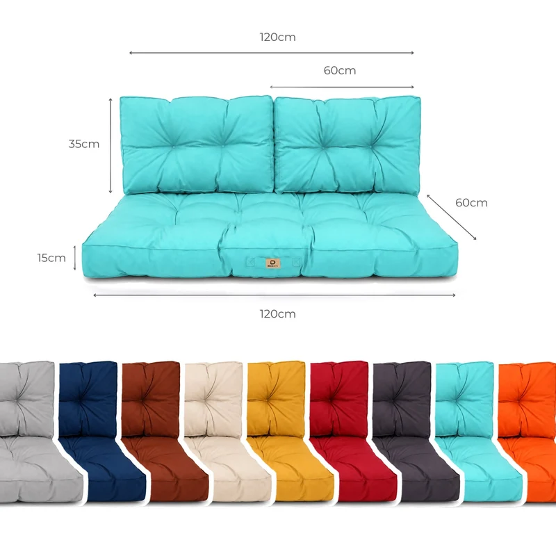 Ensemble Coussins Capitonné Banquette 120x60 Bleu Caraïbes - Épais 15cm (1 Assise + 2 Dossiers)