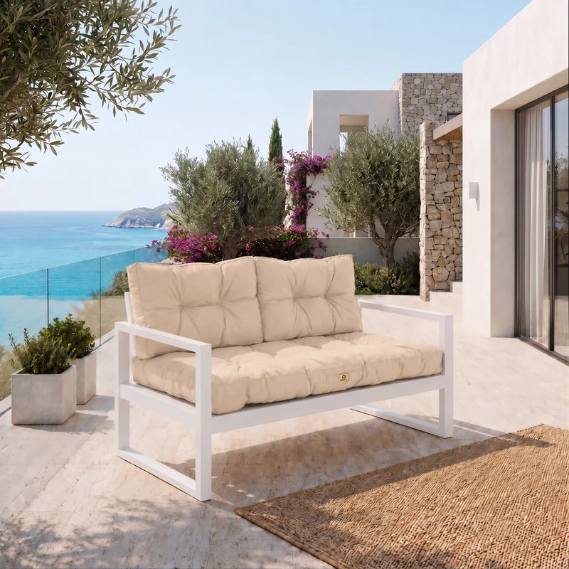 Ensemble Coussins Capitonné Banquette 120x60 Beige - Épais 15cm (1 Assise + 2 Dossiers)