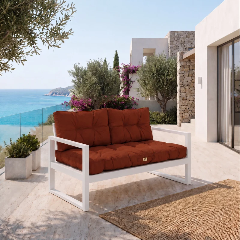 Ensemble Coussins Capitonné Banquette 100x50 Terracotta - Épais 15cm (1 Assise + 2 Dossiers)