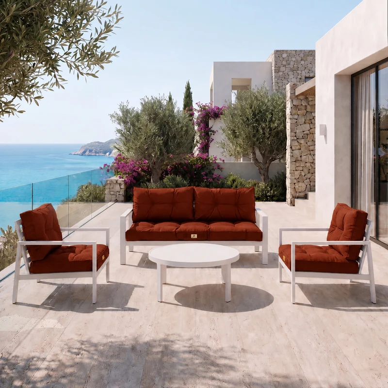 Ensemble Coussins Capitonné Banquette 100x50 Terracotta - Épais 15cm (1 Assise + 2 Dossiers)