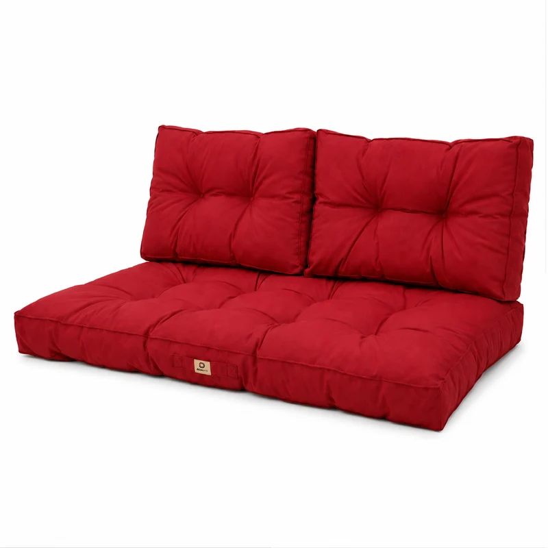 Ensemble Coussins Capitonné Banquette 100x50 Rouge - Épais 15cm (1 Assise + 2 Dossiers)