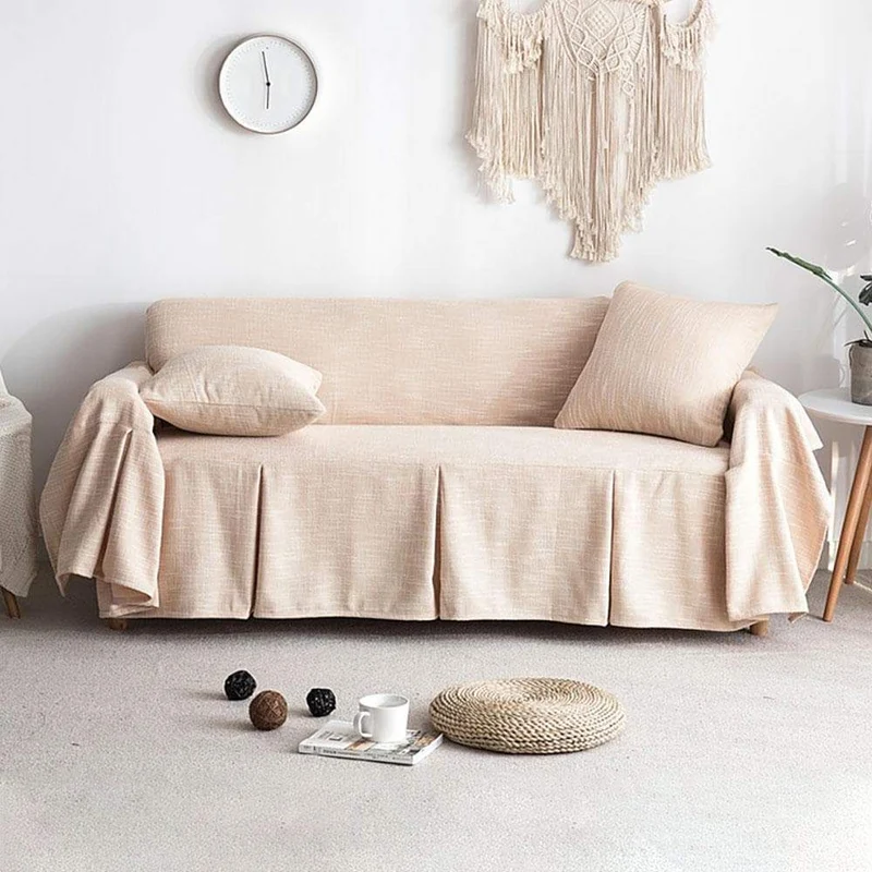 Housse de Canapé en Lin Beige