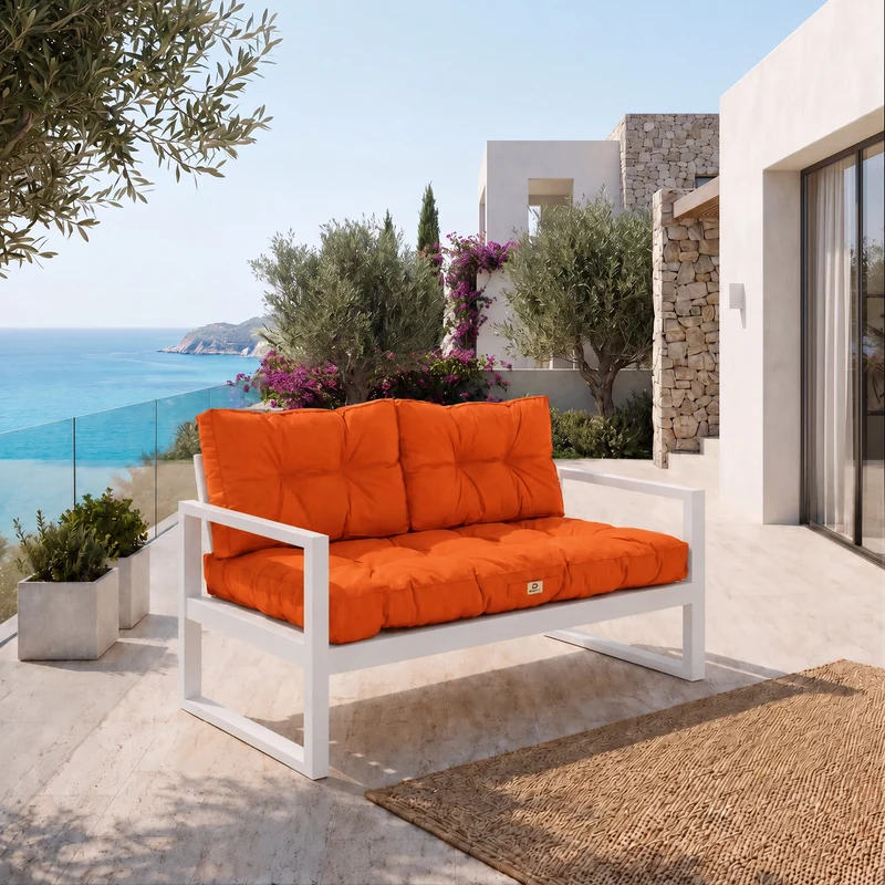 Ensemble Coussins Capitonné Banquette 100x50 Orange - Épais 15cm (1 Assise + 2 Dossiers)