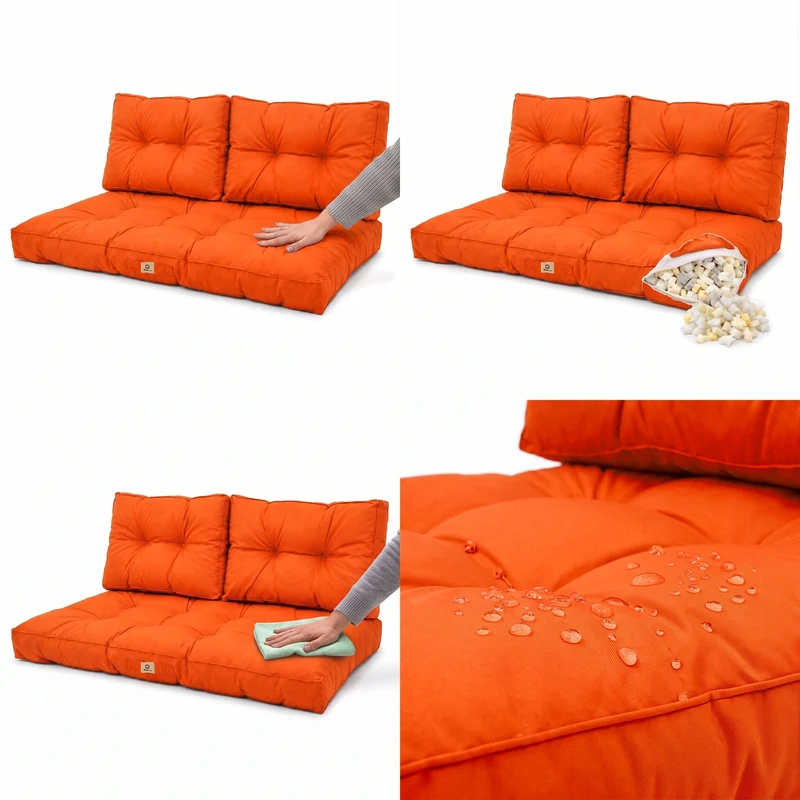Ensemble Coussins Capitonné Banquette 100x50 Orange - Épais 15cm (1 Assise + 2 Dossiers)