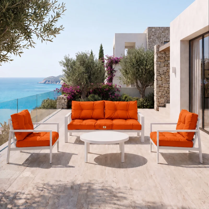 Ensemble Coussins Capitonné Banquette 100x50 Orange - Épais 15cm (1 Assise + 2 Dossiers)