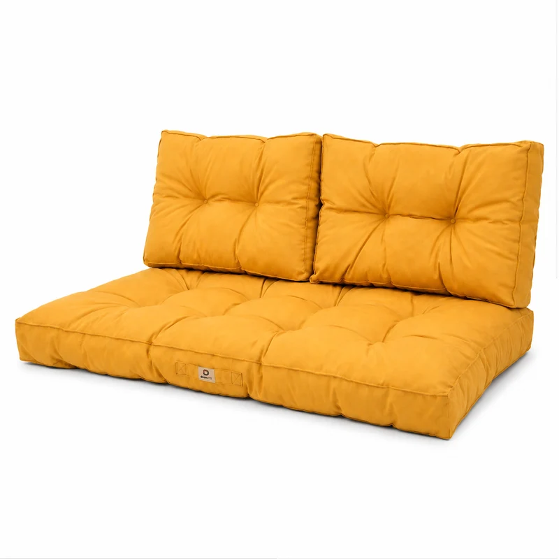 Ensemble Coussins Capitonné Banquette 100x50 Jaune - Épais 15cm (1 Assise + 2 Dossiers)