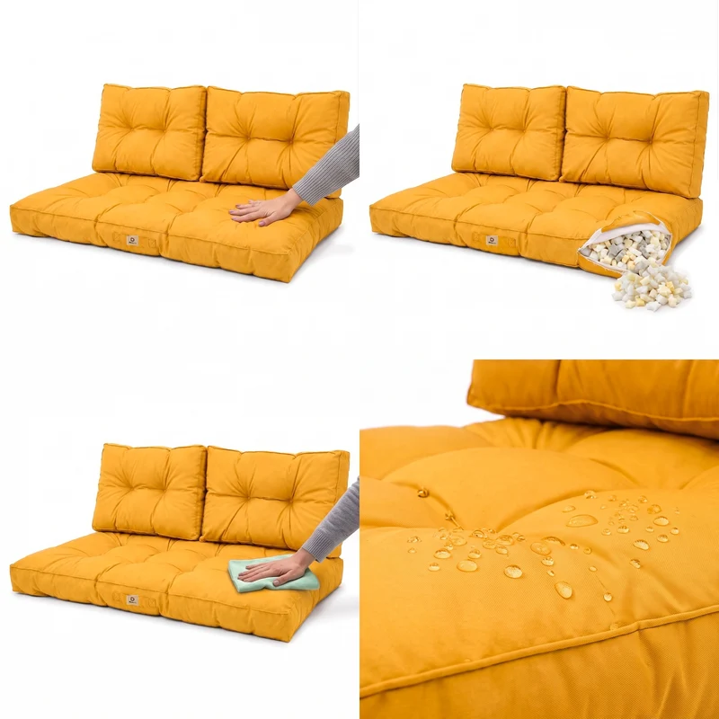 Ensemble Coussins Capitonné Banquette 100x50 Jaune - Épais 15cm (1 Assise + 2 Dossiers)