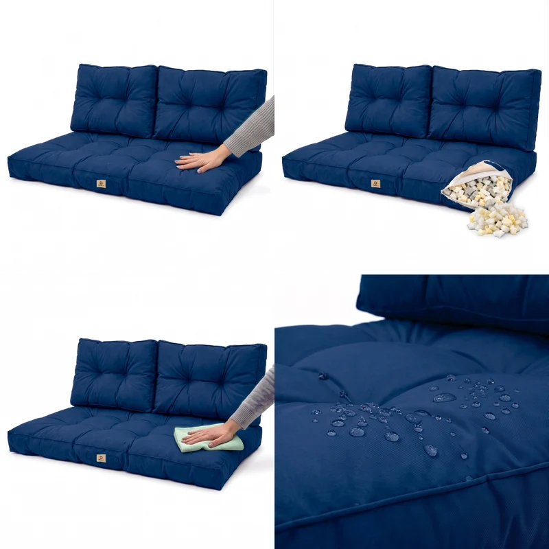 Ensemble Coussins Capitonné Banquette 100x50 Bleu Pétrole - Épais 15cm (1 Assise + 2 Dossiers)