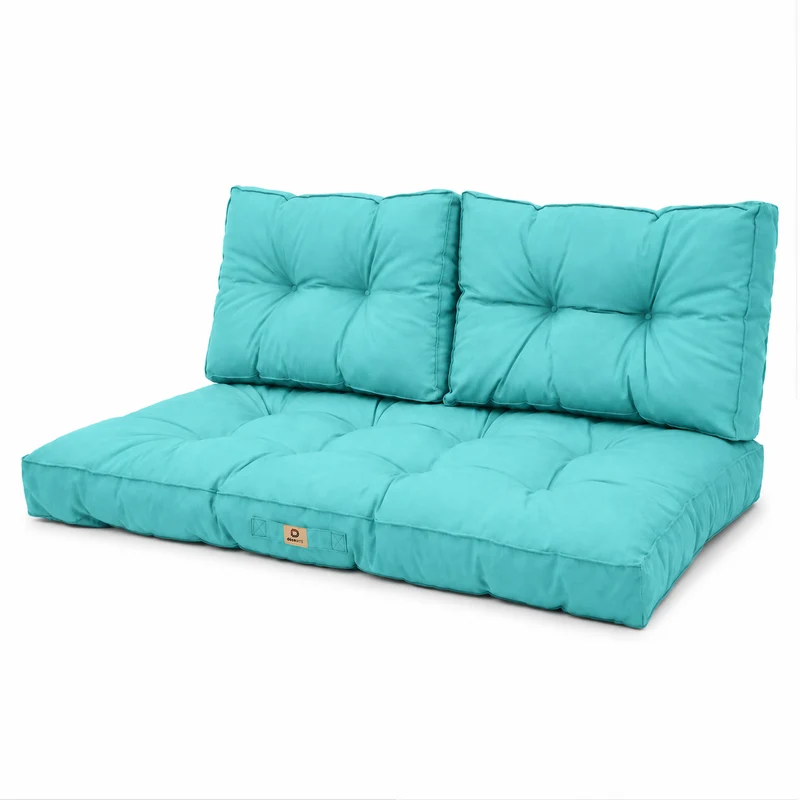 Ensemble Coussins Capitonné Banquette 100x50 Bleu Caraïbes - Épais 15cm (1 Assise + 2 Dossiers)