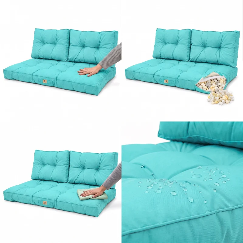 Ensemble Coussins Capitonné Banquette 100x50 Bleu Caraïbes - Épais 15cm (1 Assise + 2 Dossiers)