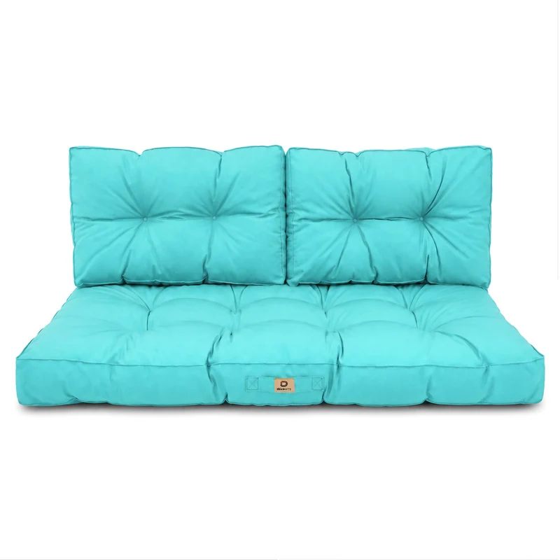 Ensemble Coussins Capitonné Banquette 100x50 Bleu Caraïbes - Épais 15cm (1 Assise + 2 Dossiers)