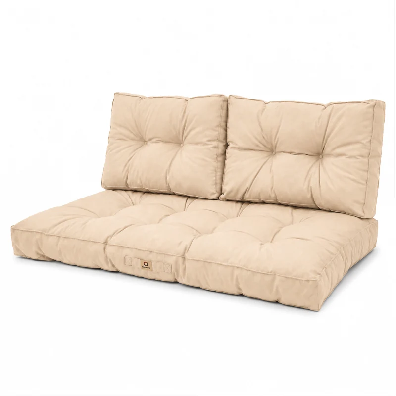 Ensemble Coussins Capitonné Banquette 100x50 Beige - Épais 15cm (1 Assise + 2 Dossiers)