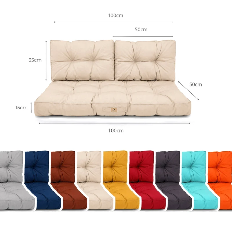Ensemble Coussins Capitonné Banquette 100x50 Beige - Épais 15cm (1 Assise + 2 Dossiers)